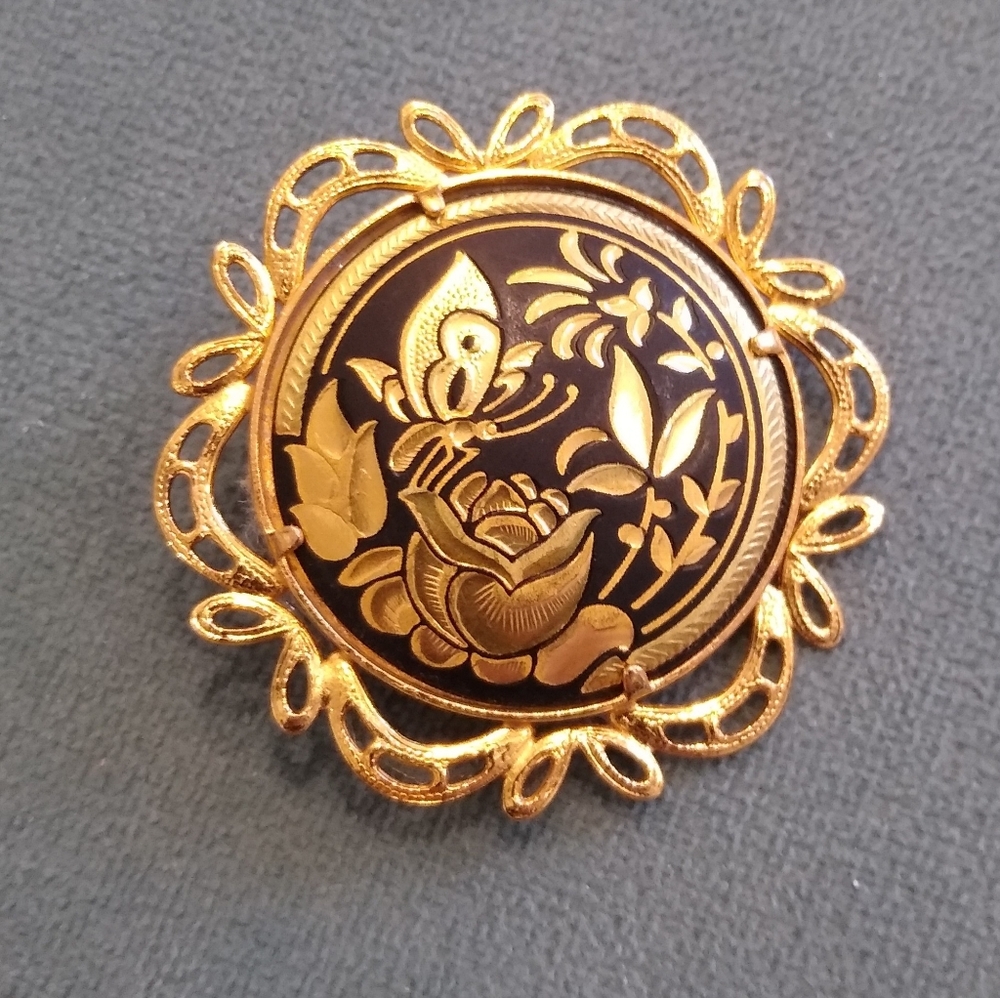 Damascene RoseFloral Brooch